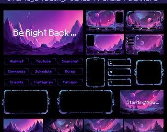 Purple Space Odyssey Stream Package - Animated Overlays, Twitch Panels, Banners, Chat, Screens, Wallpapers - VTuber Gamer OBS Bundle