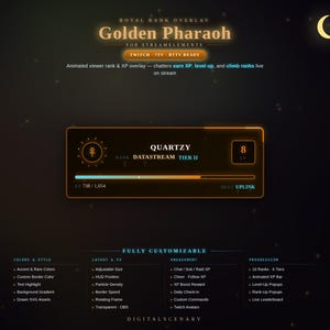 Golden Pharaoh Royal Rank Animated Twitch Overlay | XP Level Up System OBS Stream Kit Custom Engagement Gold