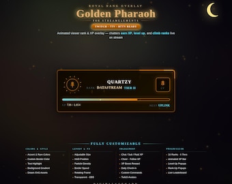 Golden Pharaoh Royal Rank Animated Twitch Overlay | XP Level Up System OBS Stream Kit Custom Engagement Gold