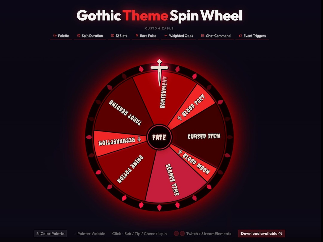 Gothic Animated Stream Wheel Customizable Twitch Overlay | Interactive ...