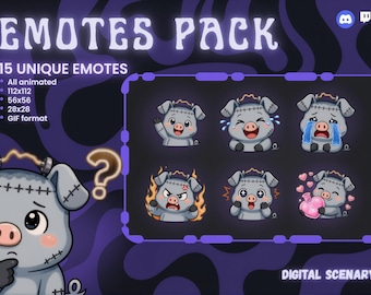 Animated Frankenstein Pig Emotes Pack | Twitch Discord Streamer Sub Bundle Cute Halloween GIF Custom Channel Graphics Digital Assets