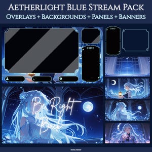 Blue Frost Temple Stream Package, Animated Overlays & Backgrounds, Twitch Banners, Panels, Chat Frames, Gameplay Frames, Instant Download