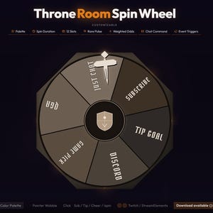 Throne Room Spin Wheel Animated Twitch Overlay | Customizable Stream Interactive Engagement Game Picker Tool