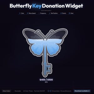 Magical Animated Purple Butterfly Key Liquid Fill Donation Bar | Twitch Streamlabs Overlay OBS Custom Goal Progress Widget Kit