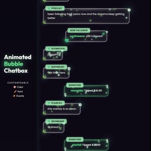 Green Twitch Chat Widget | Animated Bubble Overlay | StreamElements Chatbox | Stream Alerts OBS | Follower Donation Notification