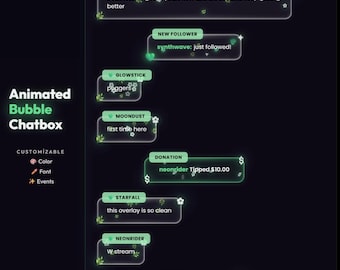 Green Twitch Chat Widget | Animated Bubble Overlay | StreamElements Chatbox | Stream Alerts OBS | Follower Donation Notification