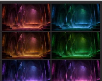 6 Mystic Temple Environment Loops – Glowing HD Animations in Red, Orange, Green, Pink, Purple & Cyan | Seamless 1920x1080 Fantasy Scenes
