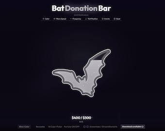 Animated Bat Donation Bar Twitch Overlay | Streamlabs StreamElements OBS Goal Widget Customizable Progress Dark Aesthetic