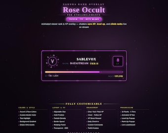 Rose Occult Stream Package Animated Twitch Overlays | Sakura Rank System XP Bar OBS Streaming Kit Level Up Viewer Progression