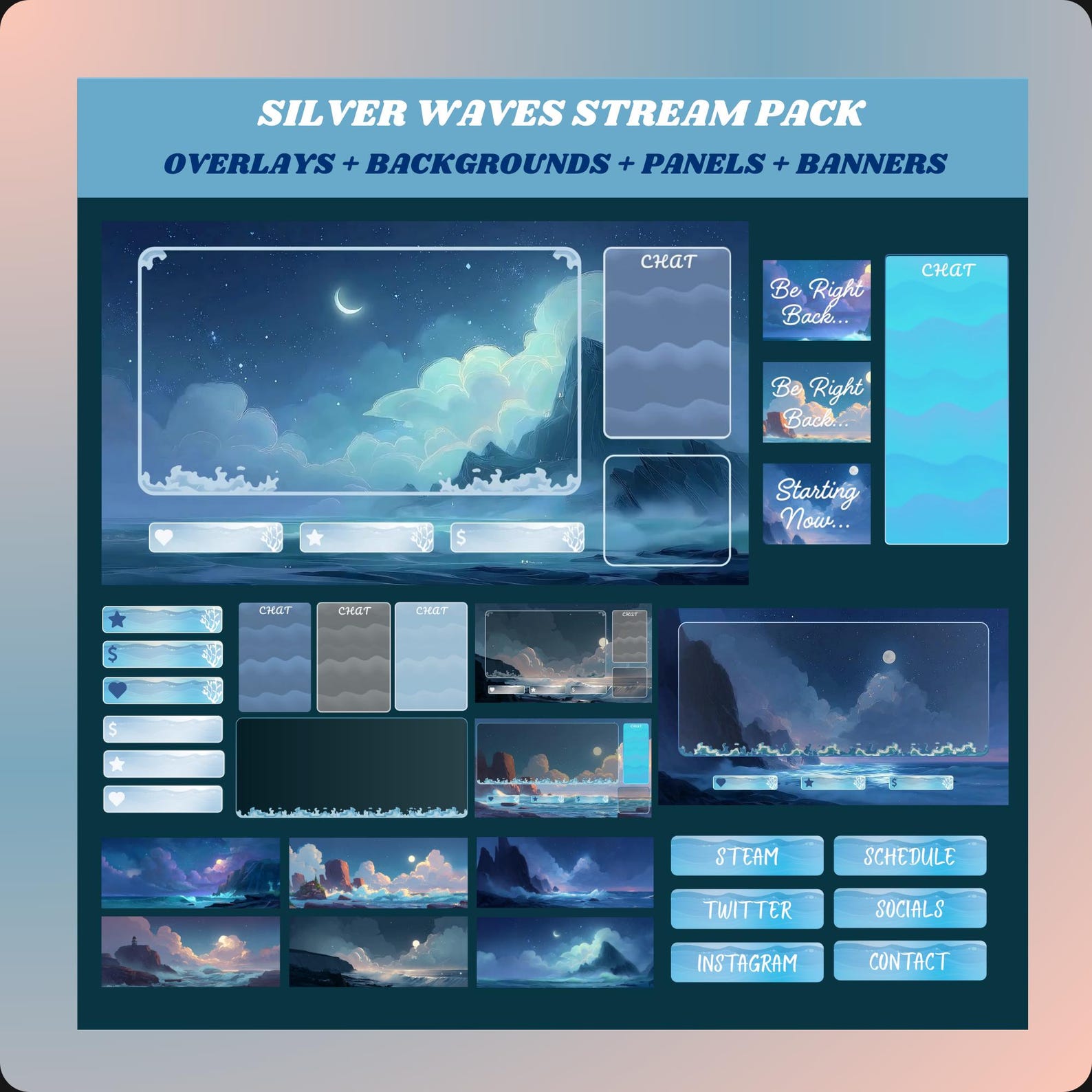 9 Bestseller Stream Overlay Packs Mega Bundle – Twitch Vtuber Animated