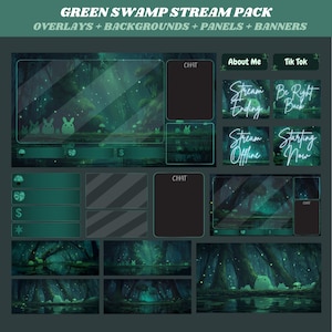 Green Swamp Stream Package, Animated Overlays & Backgrounds, Twitch Banners, Panels, Chat Frames, Gameplay Frames, Instant Download