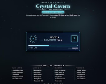 Crystal Cavern Animated Twitch Stream Overlay | Custom XP Level Viewer OBS Package Cavern Digital Game Elements Popups HUD Leaderboard