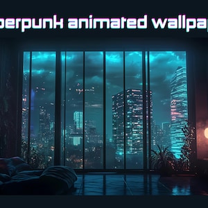 Cyberpunk Animated Wallpaper, Futuristic Neon City Background, 4K Motion Design, Digital Art, Instant Download