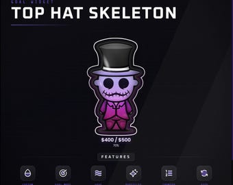 Top Hat Skeleton Stream Goal | Stitched Grin Liquid Meter for Twitch | Dapper Undertaker Overlay