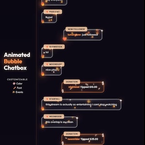 Animated Bubble Chatbox Overlay | Twitch Stream Alerts Custom Kit | Glowing Fire Design OBS Streamlabs Package Modern Aesthetic