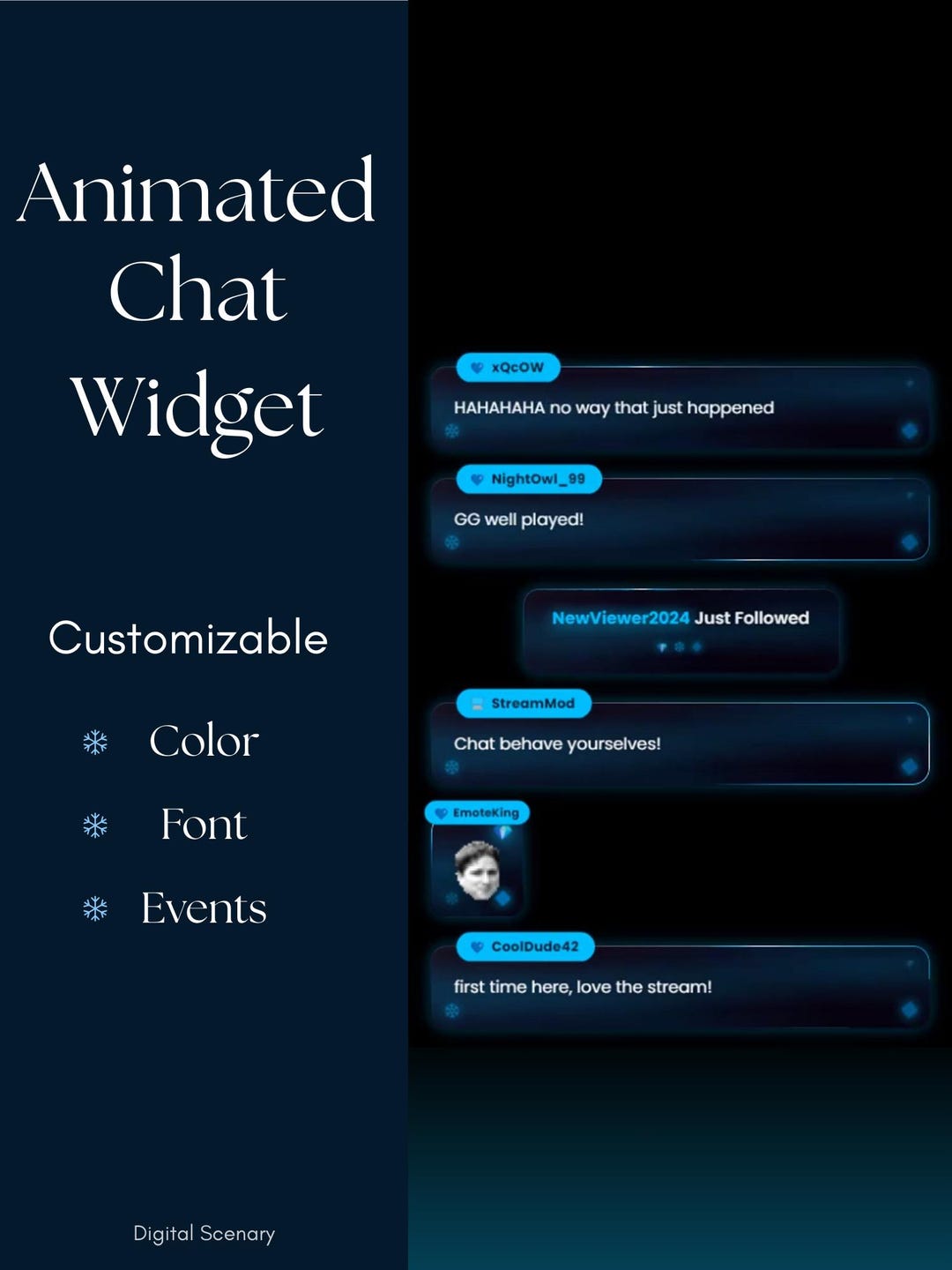 Animated Blue Neon Chat Widget, Customizable Streamelements Overlay ...
