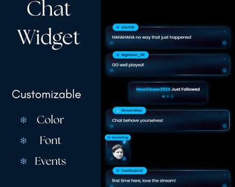 Animated Blue Neon Chat Widget, Customizable StreamElements Overlay (HTML/CSS)