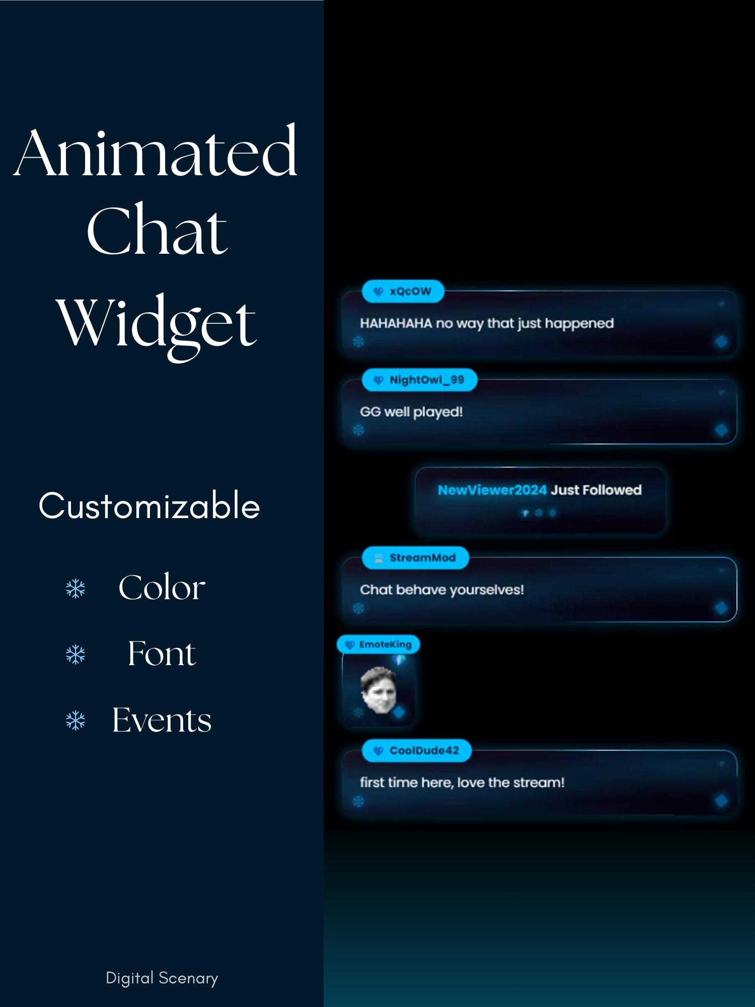 Animated Blue Neon Chat Widget, Customizable Streamelements Overlay ...