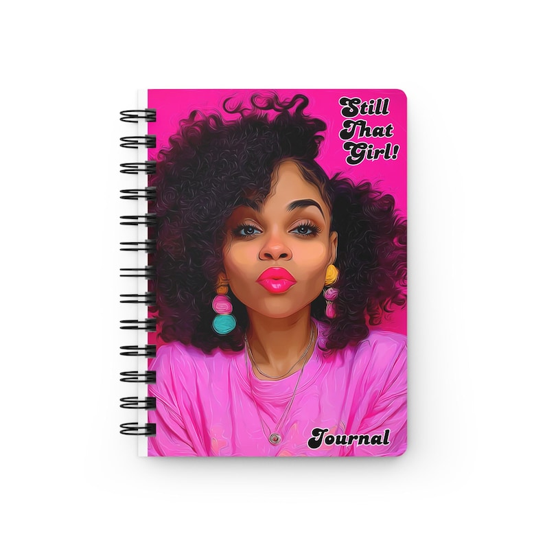 Still That Girl Portrait Spiral Journal / Illustrazione di una donna afro rosa immagine 1