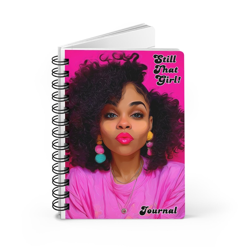 Still That Girl Portrait Spiral Journal / Illustrazione di una donna afro rosa immagine 2
