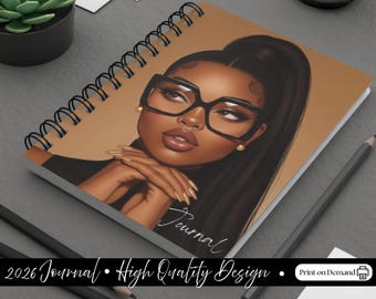 Diario - Quaderno a spirale con ritratto di donna nera alla moda / Quaderno con illustrazioni di moda