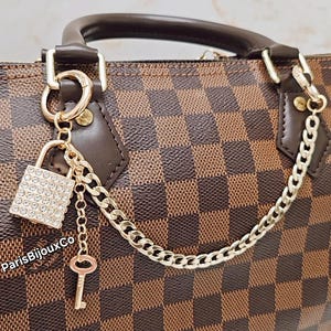 Bling Out Lock & Key Gold Purse Charm with Gold Curb Chain, Purse Charms, Purse Keychain, Bag Charms, Women Handbag Accessory, Gifts For Her