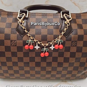 Red Cherry & White Flower Purse Charm: 18K Gold Plated Bag Accessory
