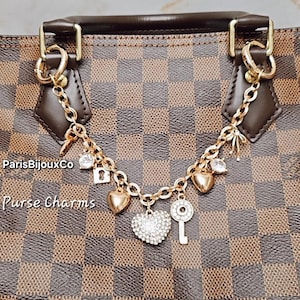Lock Key Puffy Hearts Bow Purse Charms with Gold Chain, Purse Keychain, Bag Charms, Bag Accessory, Gifts For Her, Birthday Gifts