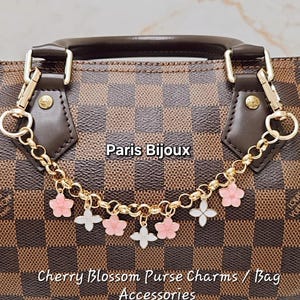 Cherry Blossom Flowers Bag Charms with Gold Chain, Purse Keychain, Women Handbag Accessory, Bag Lanyard, Gifts For Her, Birthday Gifts