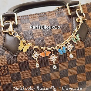 Multicolor Butterfly & Diamante Bag Charms with Gold Chain, Purse Charms, Purse Keychain, Women Handbag Accessory, Gifts For Her