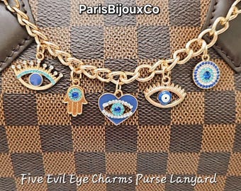 Evil Eye Gold Chain Bag Charm: 18K Gold Plated, Women Handbag Accessory, Purse Keychain, Purse Charms, Gifts For Her