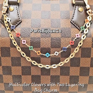 Multicolor Clovers with Two Layering Chain Bag Charm, Women Handbag Accessory, Bag Lanyard, Gifts For Her, Birthday Gifts