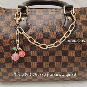 Bling Out Cherry Purse Charm with Gold Chain Lanyard, Purse Charms, Purse Keychain, Quality Bag Charms, Bag Accessory, Gifts For Her