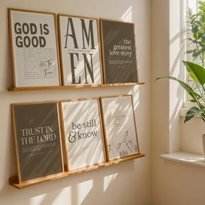 Neutral Christian Wall Art Set of 6, Brown Bible Verse Gallery Wall Prints, Modern Faith Decor, Scripture Wall Art Download image 2