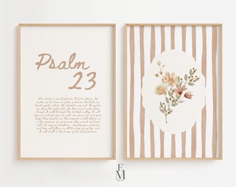 Psalm 23 Wall Art Set, Fall Printable Set of 2, Christian Scripture Printable, Bible Verse Digital Download, Modern Minimalist Faith Decor