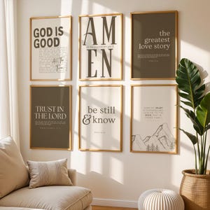 Neutral Christian Wall Art Set of 6, Brown Bible Verse Gallery Wall Prints, Modern Faith Decor, Scripture Wall Art Download image 1