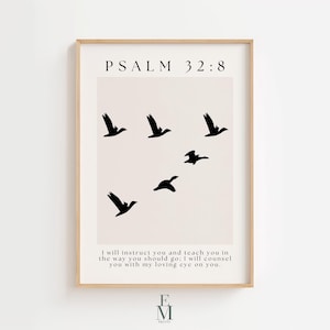 Te instruiré y te enseñaré (Salmo 32:8), arte mural, escritura cristiana imprimible, impresión digital, decoración con versículos bíblicos de estilo rústico cristiano.