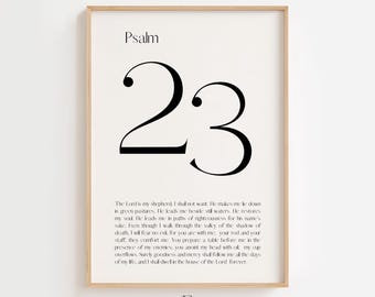 Arte mural del Salmo 23, Salmo 23, Impresión de versículos bíblicos modernos, Póster bíblico "El Señor es mi pastor", Obra cristiana imprimible para decoración de pared