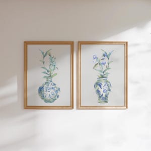 Chinoiserie Spring Flower Wall Art, Printable Wall Art, Housewarming Gift, Spring Decor, Set of 2, Digital Download