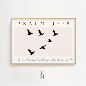 Psalm 32:8, I Will Instruct You and Teach You, Scripture Poster, Horizontal, Minimalist Bible Verse Wall Art, PRINTABLE Christian Artwork