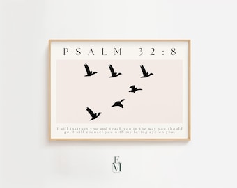 Psalm 32:8, Pouczę cię i nauczę cię, Plakat z Pismem Świętym, Poziomy, Minimalistyczna sztuka ścienna z wersetem biblijnym, DRUKOWALNA Chrześcijańska grafika