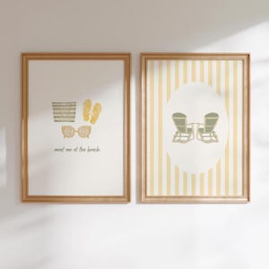 Take Me To The Beach, Coastal Print Set of 2, Yellow Stripe, Beach House Decor, Printable, Surf Board Art, Watercolor Beachy, Digital Print