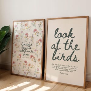 Scripture Wall Art Set of 2 l Consider the Wildflowers & Look at the Birds l Printable Bible Verse Artwork l Scripture Digital Download