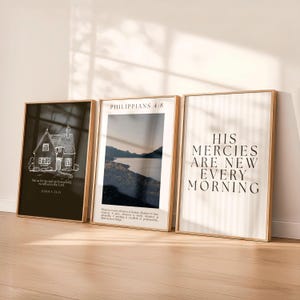 Christelijke muurkunst set van 3 afdrukbare | Bijbelvers muurkunst | Neutraal geloofsdecor | Schriftafdrukken | Moderne boerderij christelijke kunst
