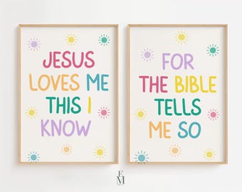 Jesus Loves Me Nursery Print Set: Christian Bible Verse Art (Digital Download