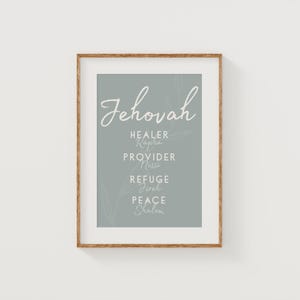 Jehovah Names of God Christian Wall Art, Bible Verse Decor, Healer Rapha, Provider Nissi, Refuge Jireh, Peace Shalom,Printable Scripture Art