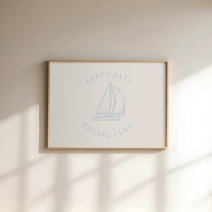 East Coast Sailing Club Digital Print – Nautical Wall Art, Coastal Decor, Vintage Sailboat Illustration, Blue Ocean Theme, Instant Download