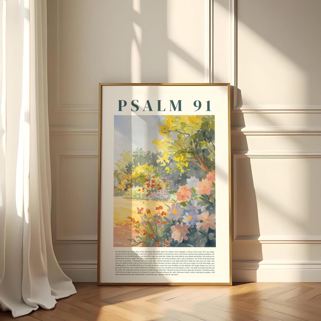 Psalm 91 Wall Art Printable, Spring Floral Watercolor Bible Verse ...