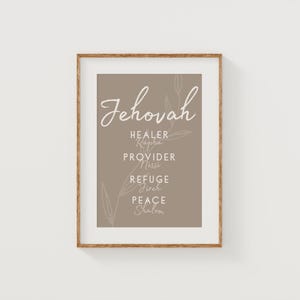 Jehovah Names of God Christian Wall Art, Bible Verse Decor, Healer Rapha, Provider Nissi, Refuge Jireh, Peace Shalom,Printable Scripture Art