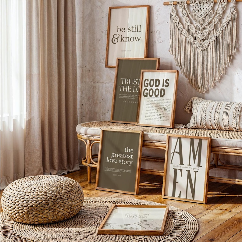 Neutral Christian Wall Art Set of 6, Brown Bible Verse Gallery Wall Prints, Modern Faith Decor, Scripture Wall Art Download image 3